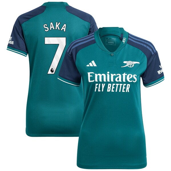 Bukayo Saka Arsenal adidas Women's 2023/24 Third Replica Player Jersey - Green/Red/Yellow