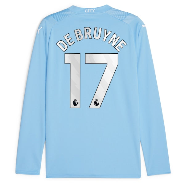 Kevin De Bruyne Manchester City Puma 2023/24 Home Replica Player Long Sleeve Jersey - Sky Blue