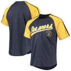 Milwaukee Brewers Stitches Button-Down Raglan Replica Jersey - Navy