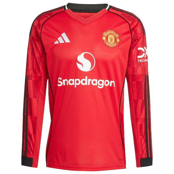 Manchester United adidas Home 2025/26 Replica Long Sleeve Jersey - Red/Black/White