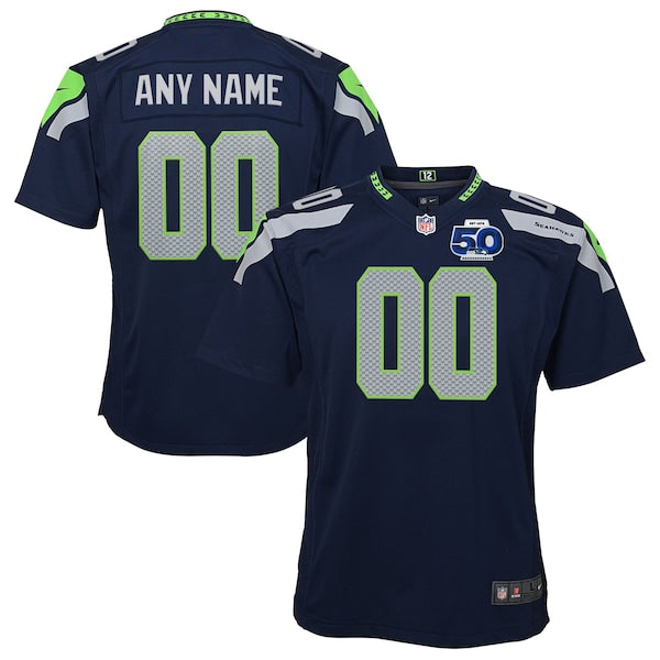 Seattle Seahawks Nike Youth 50th Season Team Custom Game Jersey - College Navy/Navy