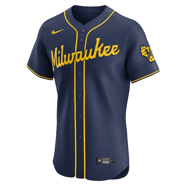 Milwaukee Brewers Nike Alternate Vapor Premier Elite Patch Jersey - Navy