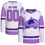 Colorado Avalanche adidas Hockey Fights Cancer Primegreen Authentic Custom Jersey - White/Purple
