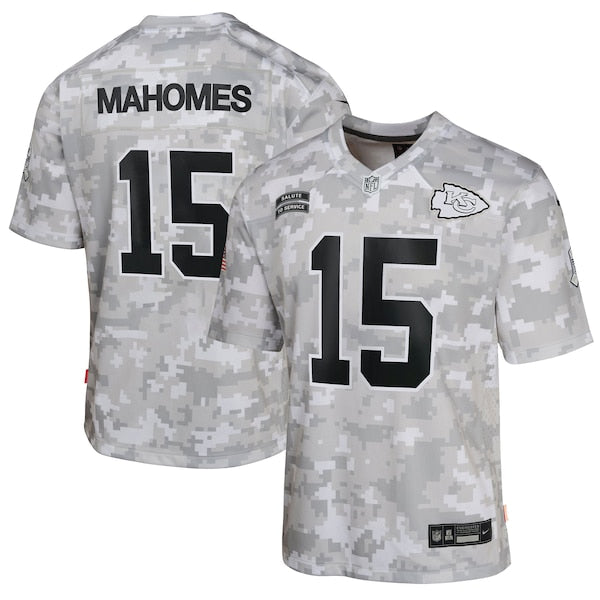 Patrick Mahomes Kansas City Chiefs Nike Youth 2024 Salute to Service Game Jersey - Arctic Camo