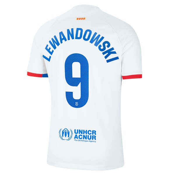 Robert Lewandowski Barcelona Nike 2023/24 Away Replica Jersey - White/Aqua/Royal