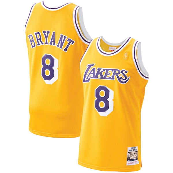 Men's Los Angeles Lakers Kobe Bryant Gold 1996-97 Hardwood Classics Authentic Player Jersey
