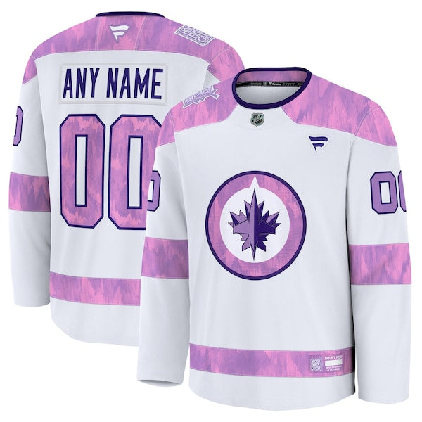 Winnipeg Jets  2024 Hockey Fights Cancer Custom Practice Jersey - White