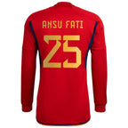Ansu Fati Spain National Team adidas 2022/23 Home Long Sleeve Replica Jersey - Red