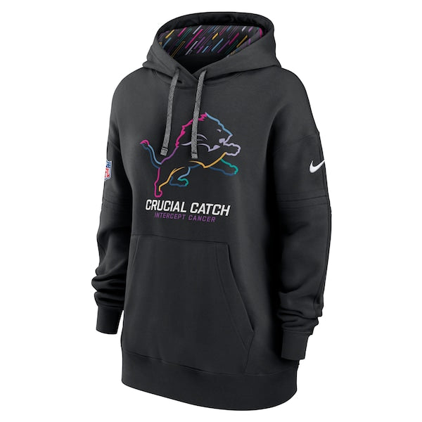 Detroit Lions Nike Women's 2024 NFL Crucial Catch Club Pullover Hoodie - Black