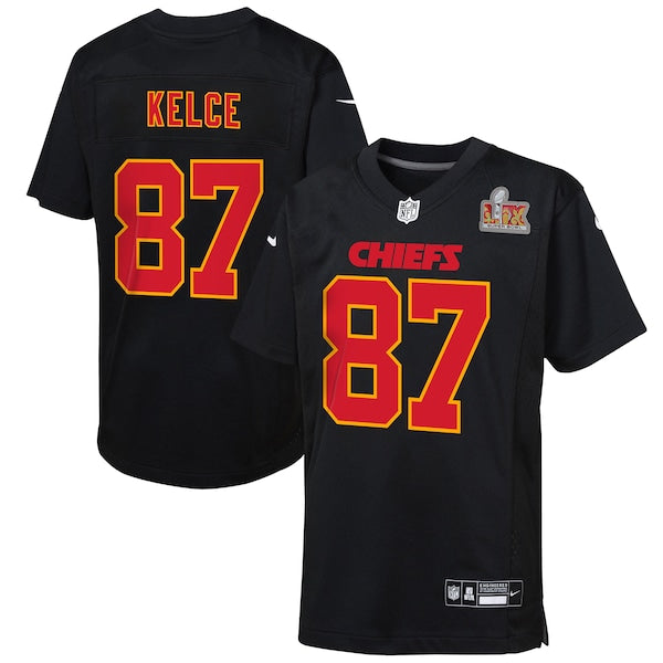Travis Kelce Kansas City Chiefs Nike Youth Super Bowl LIX Patch Fashion Game Jersey - Carbon Black