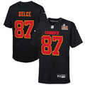 Travis Kelce Kansas City Chiefs Nike Youth Super Bowl LIX Patch Fashion Game Jersey - Carbon Black