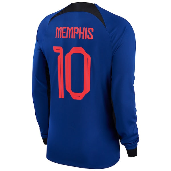 Memphis Depay Netherlands National Team Nike 2022/23 Away Breathe Stadium Replica Player Long Sleeve Jersey - Blue