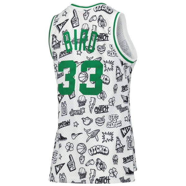 Larry Bird Boston Celtics Women's 1985 Doodle Swingman Jersey - White