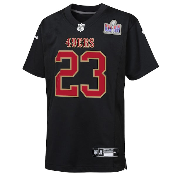 Christian McCaffrey San Francisco 49ers Nike Youth Super Bowl LVIII Patch Carbon Fashion Game Jersey - Black