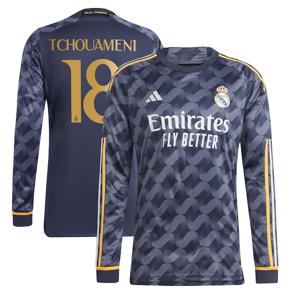 Aurélien Tchouaméni Los Merengues adidas 2023/24 Away Replica Long Sleeve Player Jersey - Navy/White