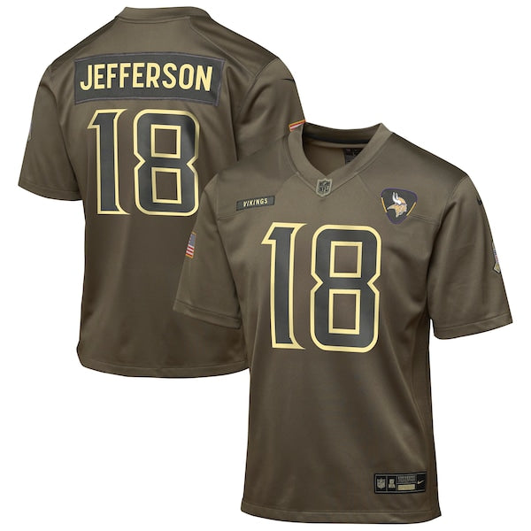 Justin Jefferson Minnesota Vikings Nike Youth 2025 Salute to Service Game Jersey - Olive