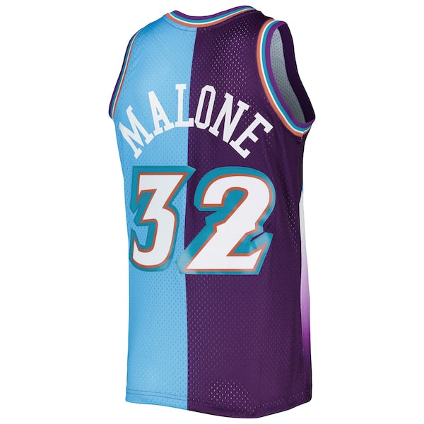 Karl Malone Utah Jazz Hardwood Classics 1996/97 Split Swingman Jersey - Purple/Turquoise