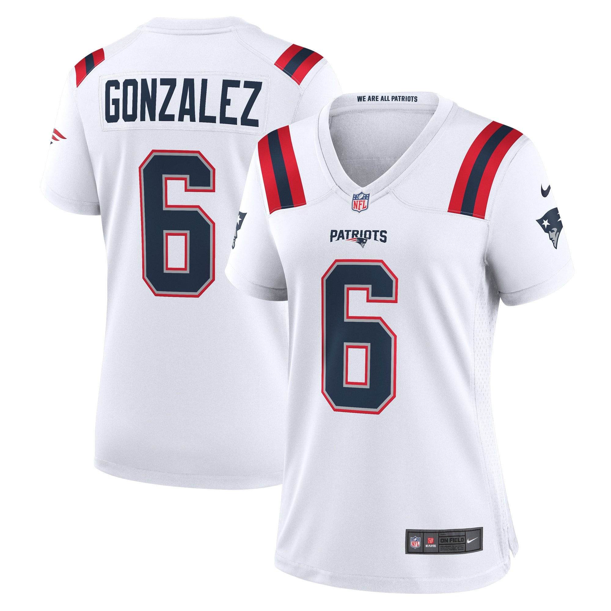 Christian Gonzalez New England Patriots Nike Women's Alternate Team Game Jersey - Red/Navy/White