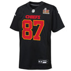 Travis Kelce Kansas City Chiefs Nike Youth Super Bowl LIX Patch Fashion Game Jersey - Carbon Black