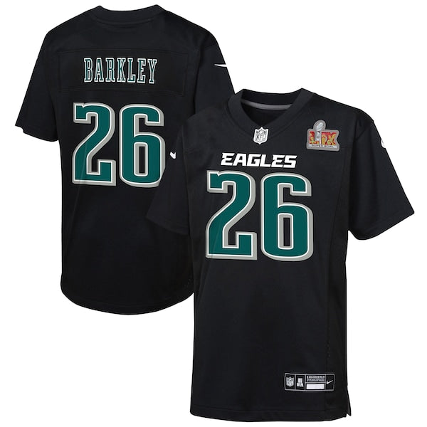 Saquon Barkley Philadelphia Eagles Nike Youth Super Bowl LIX Patch Fashion Game Player Jersey - Carbon Black