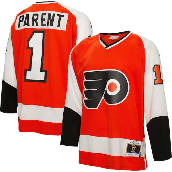 Bernie Parent Philadelphia Flyers  1974/75 Blue Line Player Jersey - Orange