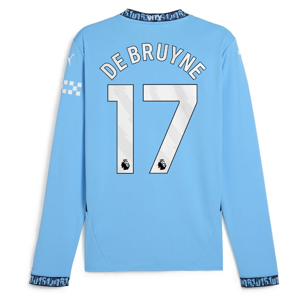 Kevin De Bruyne Manchester City Puma 2024/25 Home Replica Long Sleeve Player Jersey - Light Blue