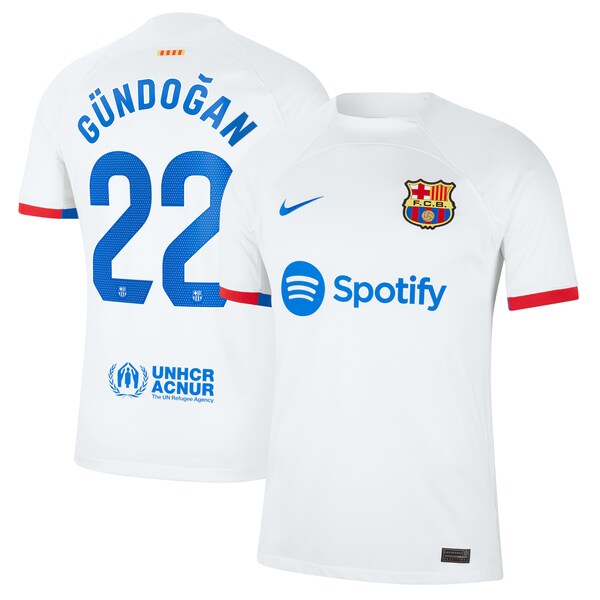 Ilkay Gündogan Barcelona Nike 2023/24 Away Stadium Replica Player Jersey - White/Aqua/Royal