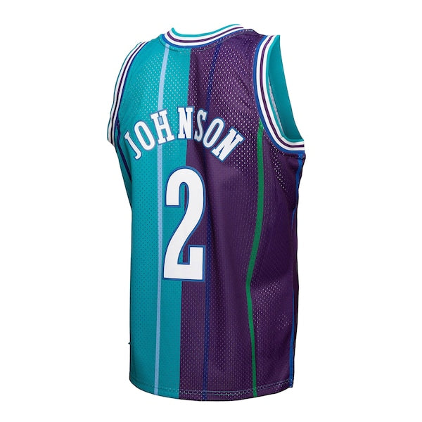 Larry Johnson Charlotte Hornets Hardwood Classics Split Swingman Jersey - Teal/Purple