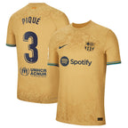 Gerard Pique Barcelona Nike 2022/23 Away Authentic Player Jersey - Gold