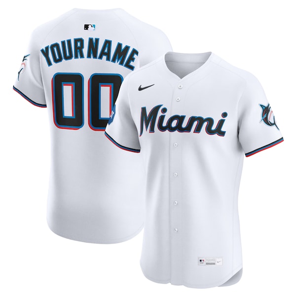 Miami Marlins Nike Home Elite Sponsor Patch Custom Jersey - White
