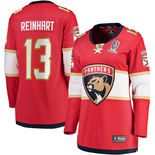 Sam Reinhart Florida Panthers  Women's Home 2024 Stanley Cup Champions Breakaway Player Jersey – Red