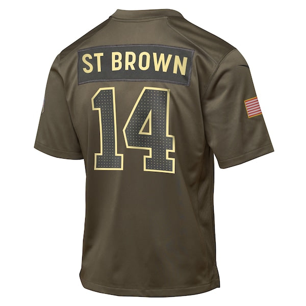 Amon-Ra St. Brown Detroit Lions Nike Youth 2025 Salute to Service Game Jersey - Olive