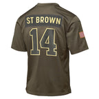Amon-Ra St. Brown Detroit Lions Nike Youth 2025 Salute to Service Game Jersey - Olive
