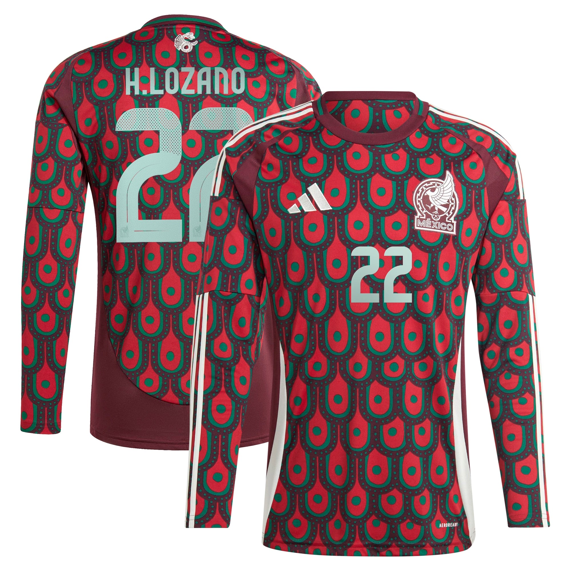 Hirving Lozano Mexico National Team adidas 2024 Away Replica Player Long Sleeve Jersey - Green/Burgundy