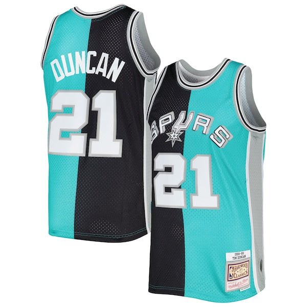 Tim Duncan San Antonio Spurs Hardwood Classics 1998/99 Split Swingman Jersey - Black/Teal
