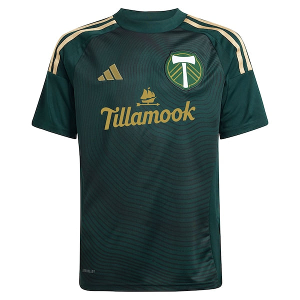Santiago Moreno Portland Timbers adidas Youth 2025 Forever Green & Gold Replica Player Jersey - Green
