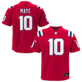 Drake Maye New England Patriots Nike Youth Alternate Game Jersey - Red/White