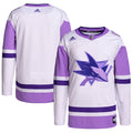 San Jose Sharks adidas Hockey Fights Cancer Primegreen Authentic Blank Practice Jersey - White/Purple