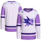 San Jose Sharks adidas Hockey Fights Cancer Primegreen Authentic Blank Practice Jersey - White/Purple