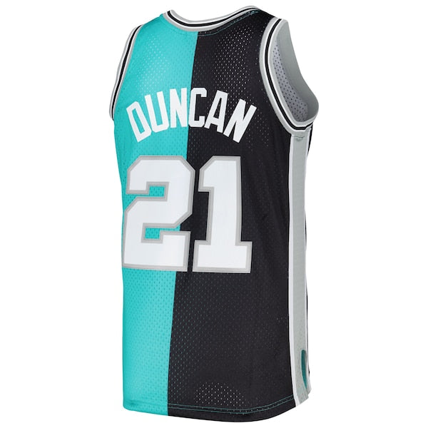 Tim Duncan San Antonio Spurs Hardwood Classics 1998/99 Split Swingman Jersey - Black/Teal