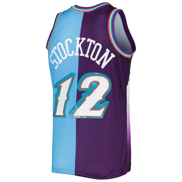 John Stockton Utah Jazz Hardwood Classics 1996/97 Split Swingman Jersey - Purple/Turquoise