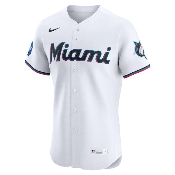 Miami Marlins Nike Home Elite Sponsor Patch Custom Jersey - White