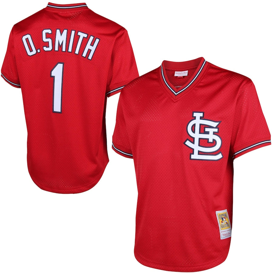 Ozzie Smith St. Louis Cardinals 1994 Authentic Cooperstown Collection Mesh Batting Practice Jersey - Navy/Scarlet