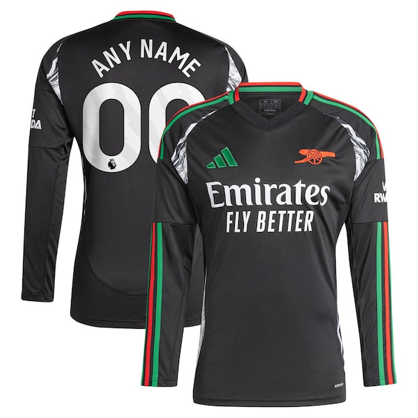 Arsenal adidas 2024/25 Away Replica Long Sleeve Custom Jersey - Black
