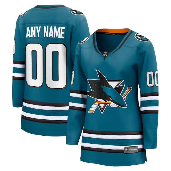 San Jose Sharks  Women's Home Breakaway Custom Jersey - Teal