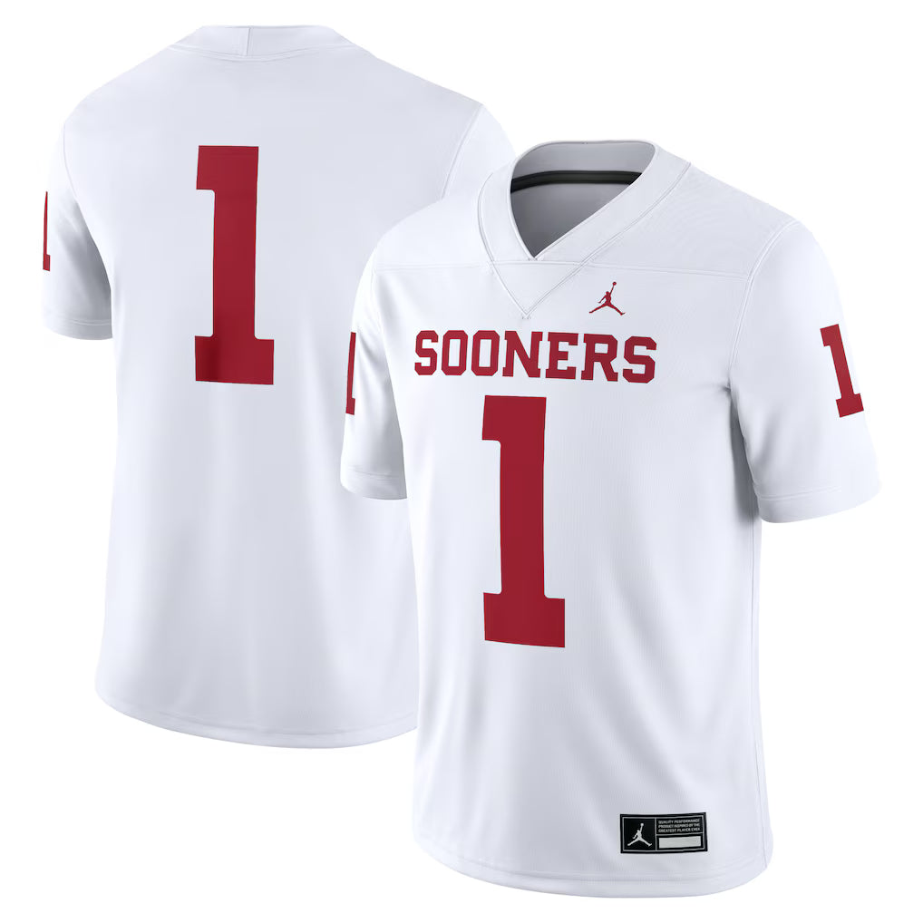 #1 Oklahoma Sooners Jordan Brand Game Jersey - Crimson/White