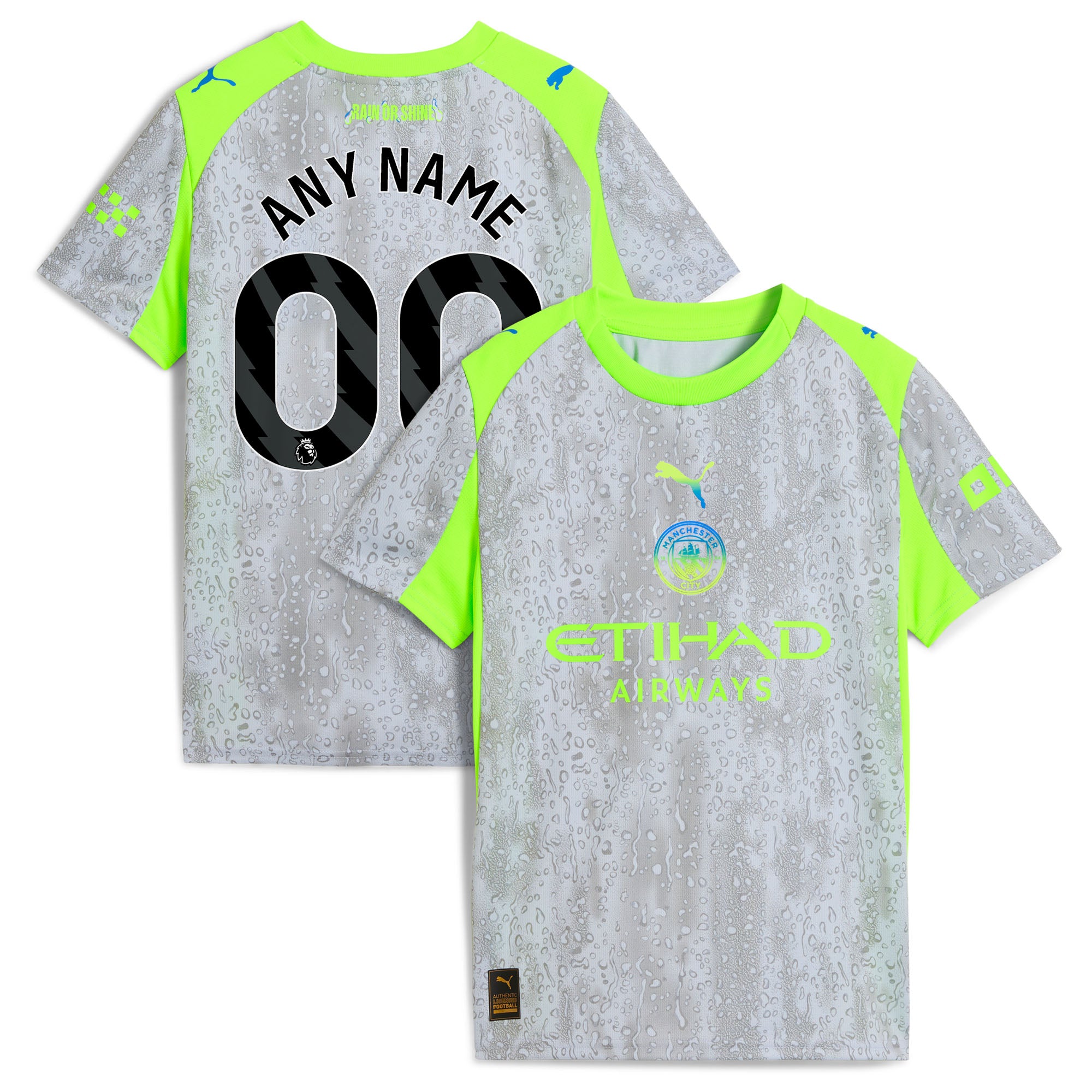 Manchester City Puma Youth 2025/26 Away Replica Custom Jersey - Black/Green/Light Blue