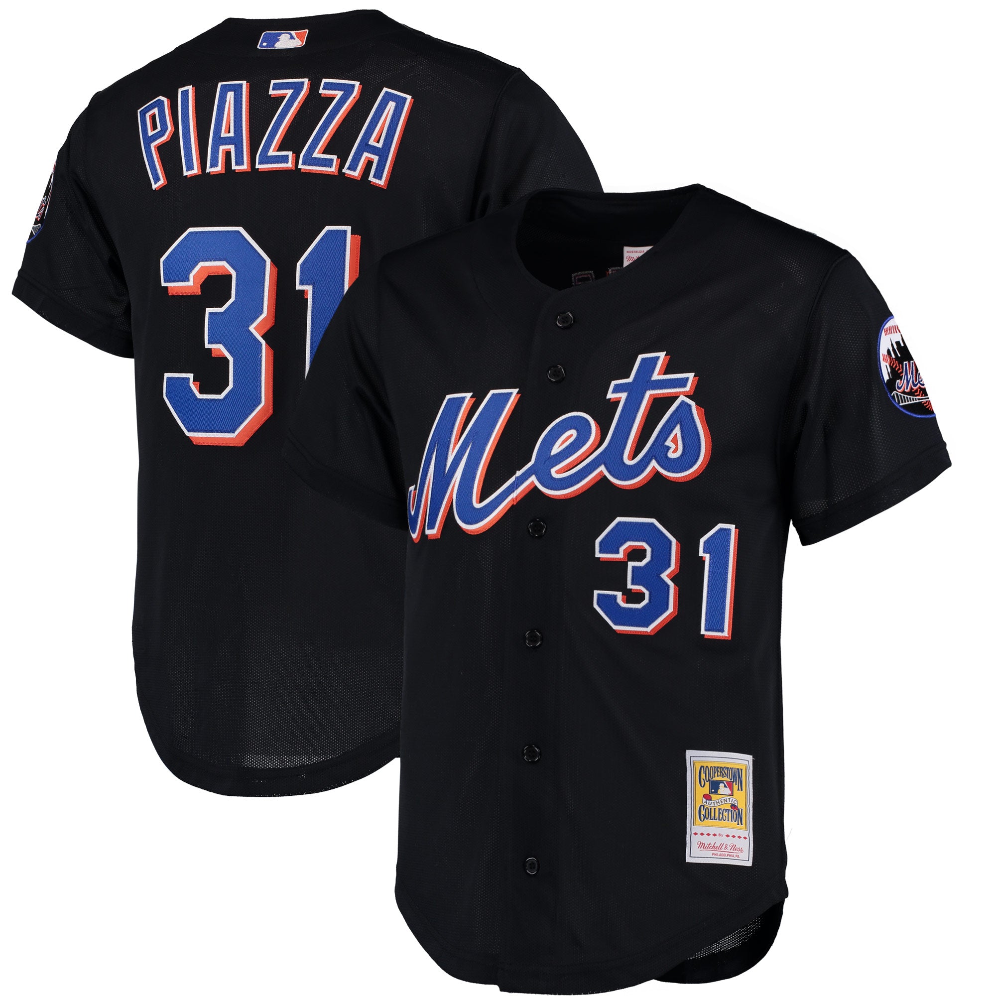 Mike Piazza New York Mets Cooperstown Collection Mesh Batting Practice Button-Up Jersey - Royal/Black/Orange