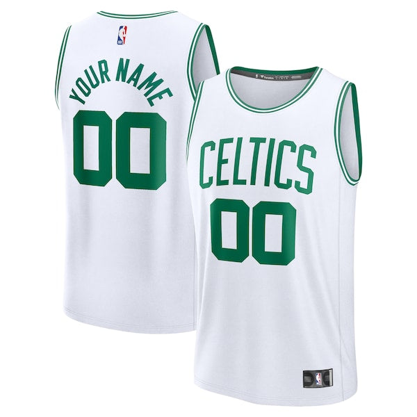Boston Celtics  Youth Custom Fast Break Jersey - White - Association Edition/Black/Kelly Green