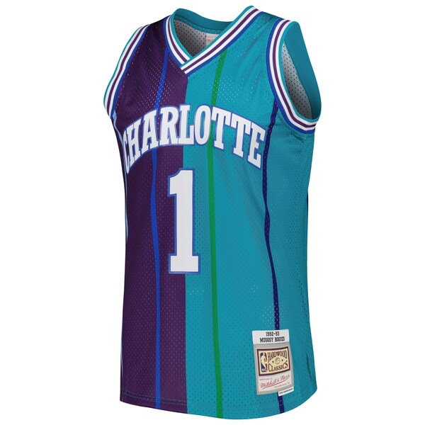Muggsy Bogues Charlotte Hornets  Hardwood Classics 1992/93 Split Swingman Jersey - Teal/Purple
